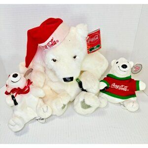 Lot of 3 Coca-Cola Polar Bear Plush Toys Vintage 1998 Collectibles